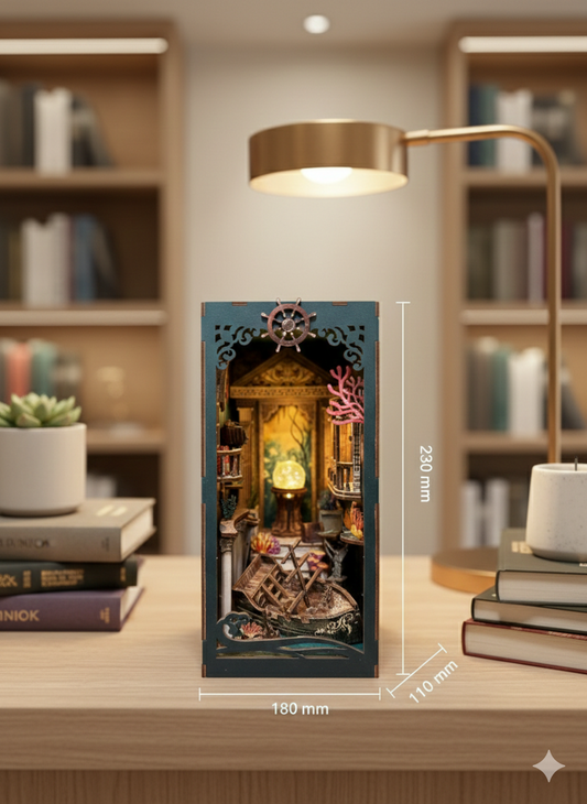 Book Nook “Riddle on The Seabed” – Maquette DIY Lumineuse 216 Pièces – Décoration Bibliothèque – 110x180x230mm