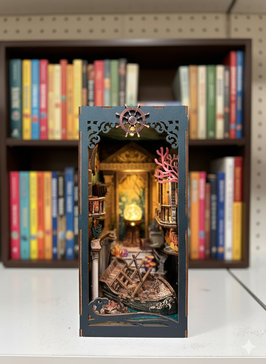 Book Nook “Riddle on The Seabed” – Maquette DIY Lumineuse 216 Pièces – Décoration Bibliothèque – 110x180x230mm