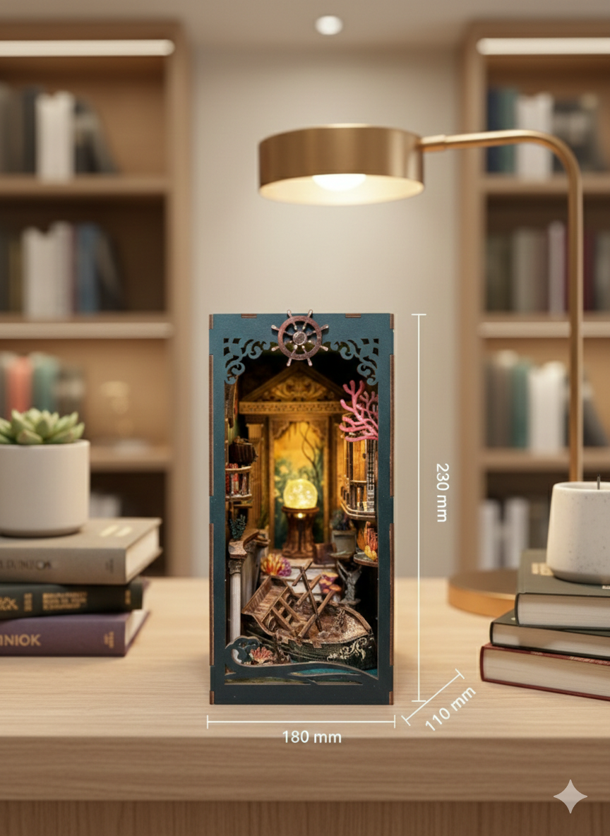 Book Nook “Riddle on The Seabed” – Maquette DIY Lumineuse 216 Pièces – Décoration Bibliothèque – 110x180x230mm