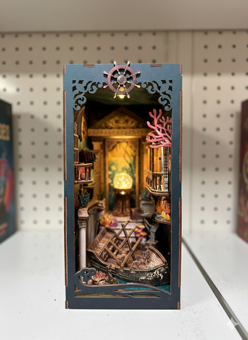 Book Nook “Riddle on The Seabed” – Maquette DIY Lumineuse 216 Pièces – Décoration Bibliothèque – 110x180x230mm